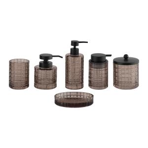 China Brown Color Glass Bathroom Accessories Sets With Round Shape With Black Parts factory