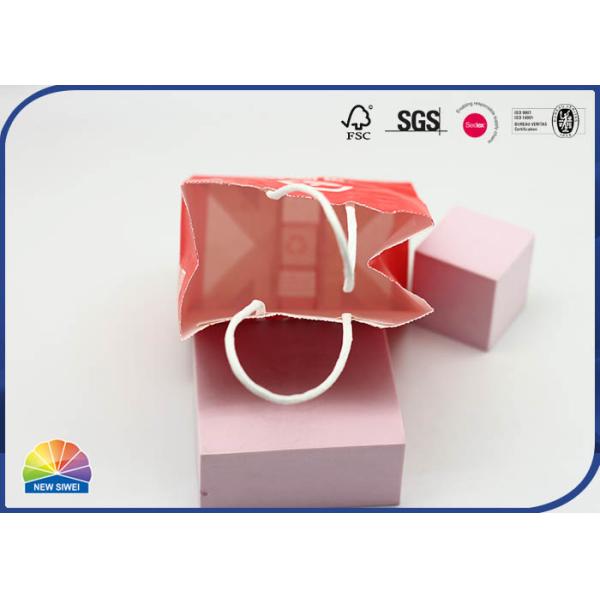 White Kraft Red Color Paper Gift Bag 4C Pritned With White Ribbon Handle