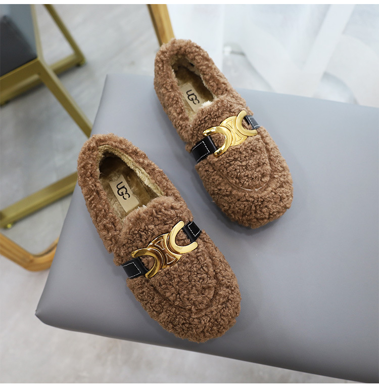 Low Heeled Scoop Lamb Wool Shoes Plus Velvet Warm Cotton For Autumn And Winter