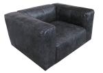 Vintage Genuine Black Leather Three Seater Sofa Wood Frame Broad Arms
