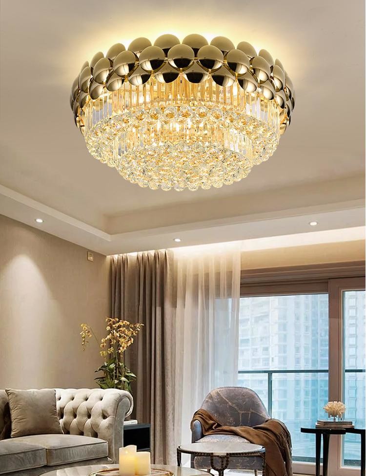 Postmodern Style Iron Crystal Gold Led Ceiling Lamps For Bedroom Livingroom Hotel