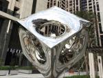 Contemporary Stainless Steel Sculpture Light Cube Highly Polished Plaza