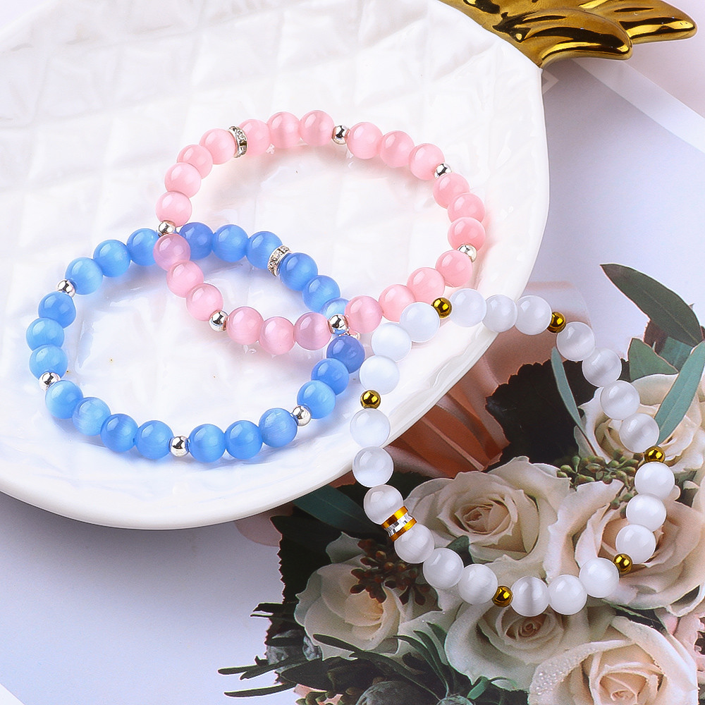 8mm//10mm/12mm Round Cats Eye Gemstone Bracelet For Clothing Matching