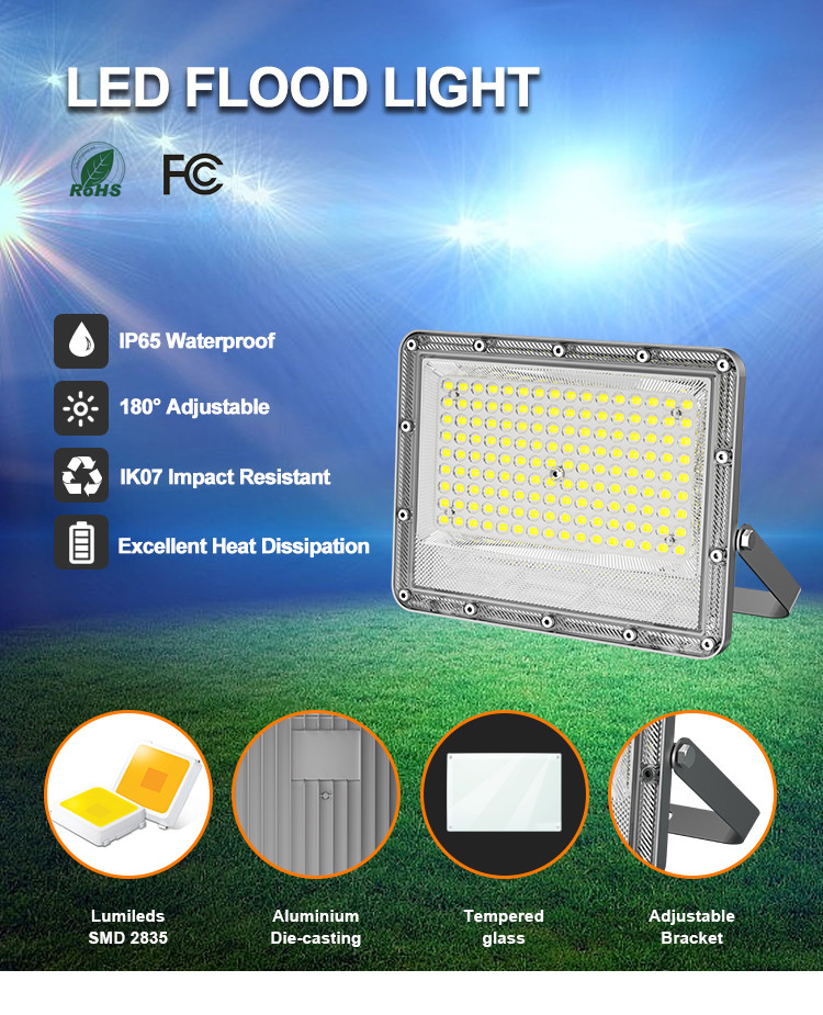 KCD Mini Long Distance 20w 50w 100w Motion Sensor RGB SMD New Design IP66 Outdoor Reflector LED Flood Light With Stand