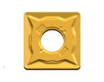Double-sided chip breaker for plain steel and alloy steel finishing.