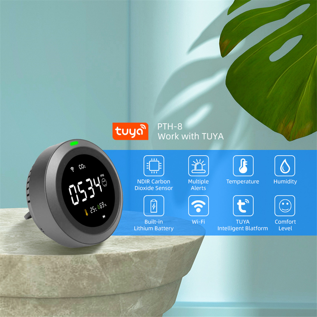 Thermometer and Hygrometer Wi-Fi CO2 Carbon Dioxide Detector(PTH-8)
