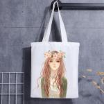 Custom Printed Shopping Christmas Gift Cartoon Ladies Canvas Carrier Bags Cotton