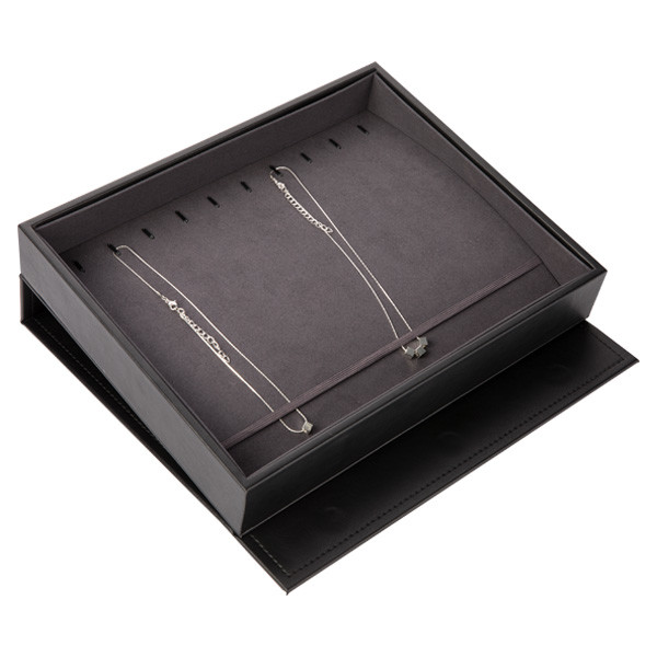 Black Leather Jewelry Storage Box , Jewelry Display Carrying Case Eco - Friendly