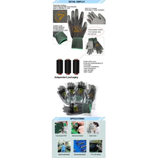 ESD Anti Static PU Coating Gloves For Industrial Wear