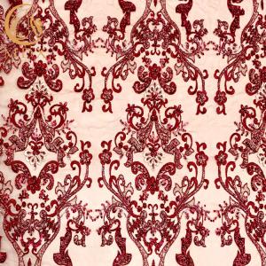 China Shining Sequins Wedding Dress Lace Fabric 3D Heavy Beaded factory