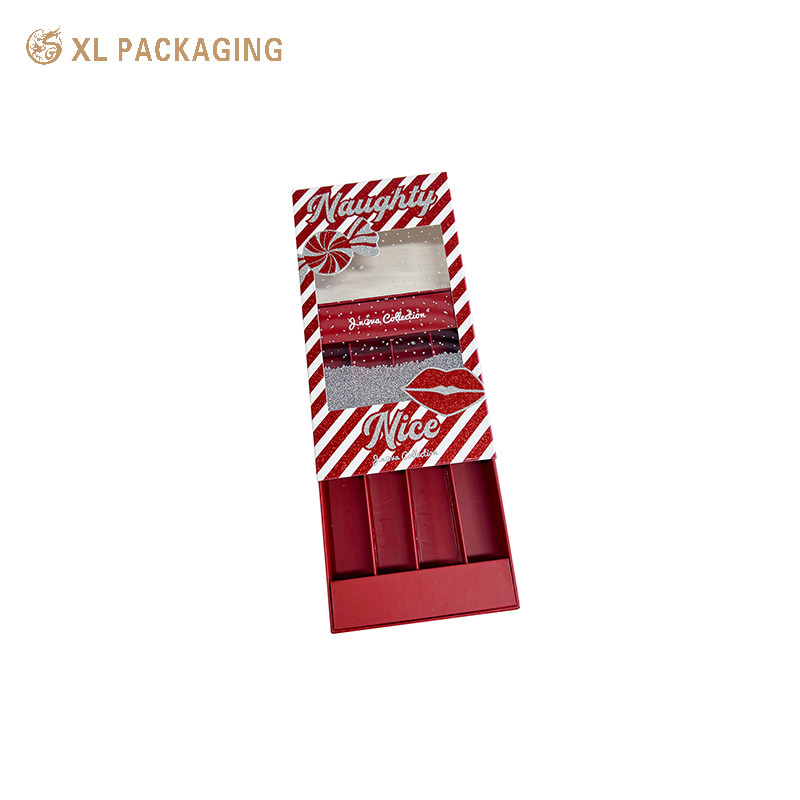 Red Cosmetic Lip Gloss Lipstick Packaging Box Paper Glitter Slide Drawer Box Packaging