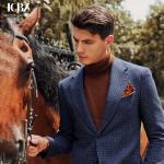 Blue Houndstooth Men's Suit for Business Casual Formal Wear and Groom Wedding