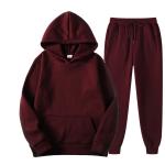 Men Sport Pullover Sweater Set Two Piece Hoodie and Sweatpants Hooded Solid
