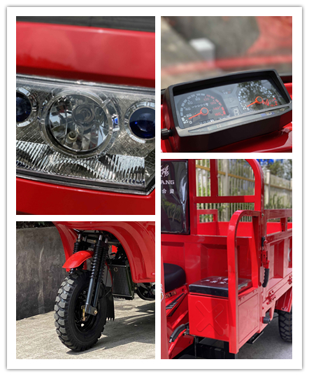 Red Semi Cabin Cargo Tricycles with Drum Brake 201 250cc Motorized 3 Wheel Motorcycle