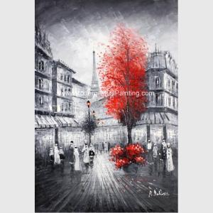 China Custom Knife palette Pairs Street Oil Painting Cityscape Wall Art On Canvas factory