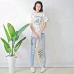 Fashion Embroidered Ladies Straight Leg Jeans / Denim Jeggings Mid Waist Type