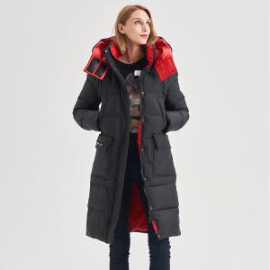 China FODARLLOY Women's Winter Down Coats Jacket Red Women's Zipper Slim Hooded Coat Female Warm Parkas Long Puffer Jacket factory