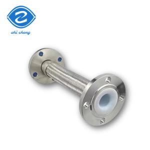 China DN32 DN3000mm 16&quot; Ptfe Lined Stainless Steel Braided Hose Garden Compensator Flexible 304 Flange Braided Metal Hose factory