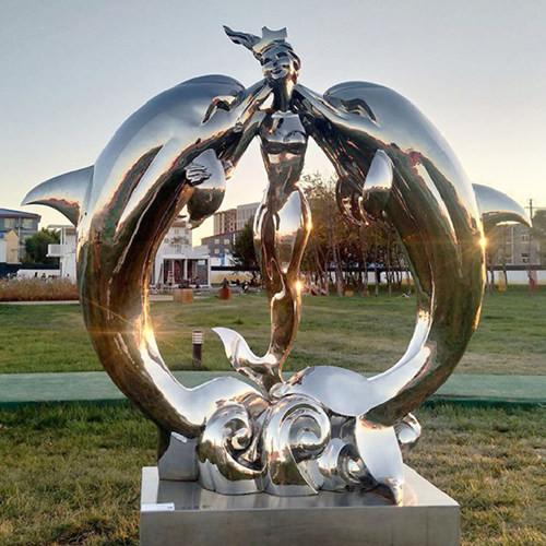 Stainless Steel Mermaid And Dolphin Statue Garden Decorative Lawn Animal