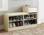 White Modern Narrow Home Shoe Cabinet Cushion Bench With PB Board Frame