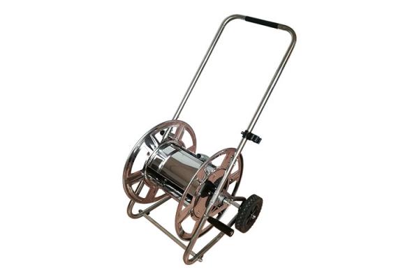 Stainless Steel Metal Hose Reel Cart , Garden Hose Reel Trolley Cart With 8"