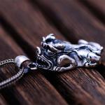 Men Jewelry 925 Silver Fabulous Wild Beast Pendant Neckalce with Wheat Chain