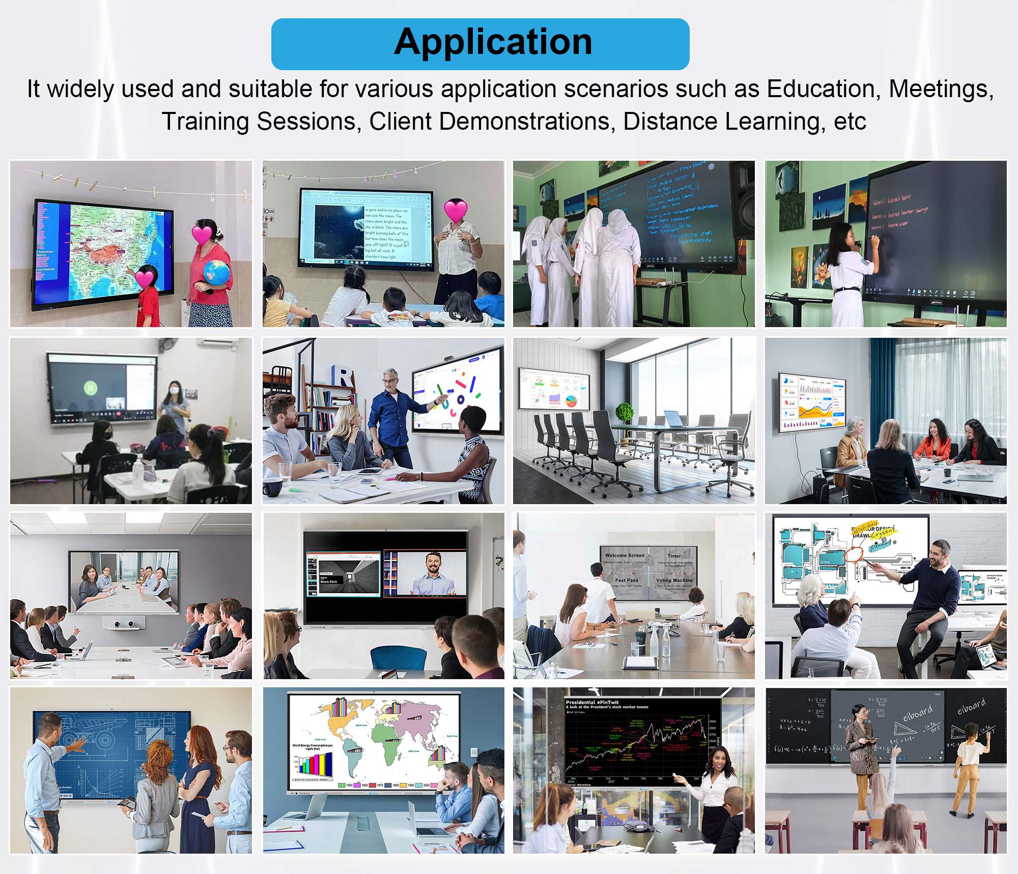 HDFocus OEM 55 65 75 85 86 100 110 Inch Interactive Flat Panel Multi Touch Screen Digital Whiteboard Smart Board for Education