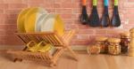Compact Collapsible Wooden Plate Rack Kitchen Bamboo Dish Drying Rack