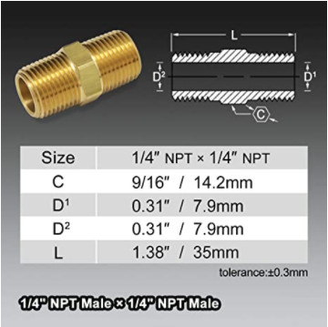 NPT Male Thread Brass Straight Hex Nipple Fitting Lead Free