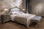 French Style Blue Fabric Leather Headboard Hand Carved Luxury Antique Bed