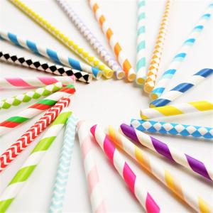 China BPA Free Waterproof Paper Straws Disposable Rainbow Striped Paper Straws factory