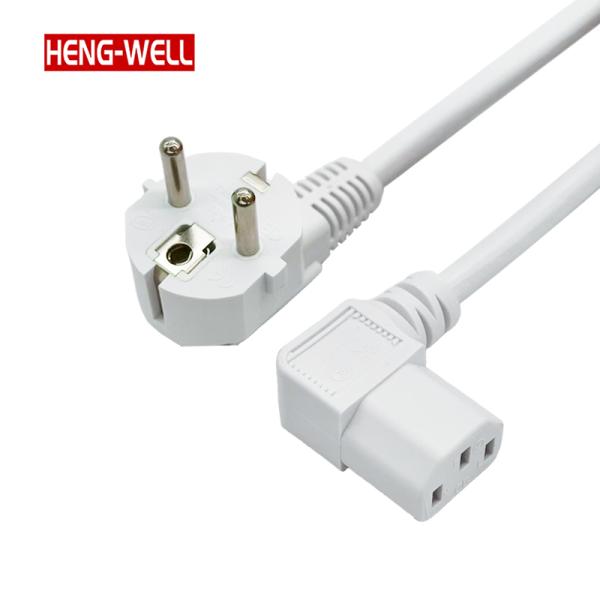 In Stock 1.2M White EU Power Cord Angled IEC C13 Cable European Power Cord 3 Pin Plug Extension Cord Power Cable Manufacturers