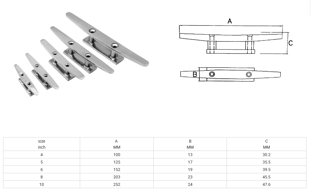 Marine Hardware Fittings AISI 316 Stainless Steel Boat Cleat with Polished Finish