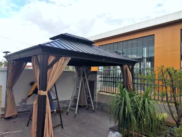 Double Tiered Roof Outdoor Hardtop Gazebo with Heavy Duty Galvanized Steel
