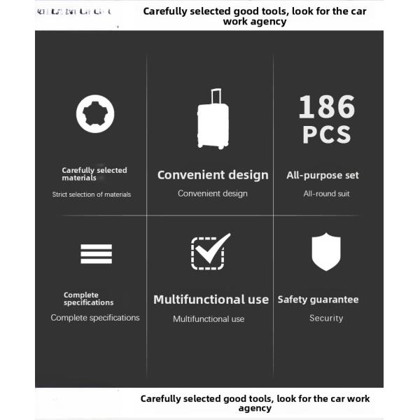 Buben 186-piece Household Car Repair Tools/industrial Maintenance Multi-function Hardware Tool Trolley case Combination Set Repa