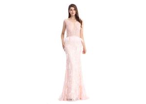 China Embroidery Beading Pink Long Evening Dresses , Ladies Long Evening Dresses With Pinion factory