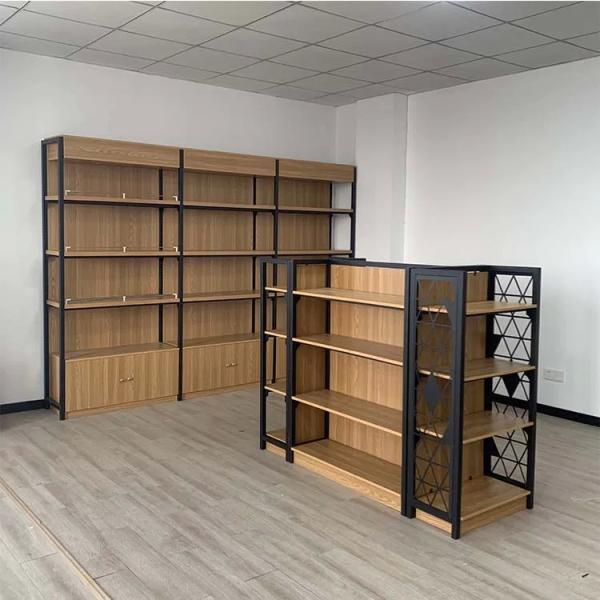 Factory customized color size Steel wood combination supermarket shelves wooden