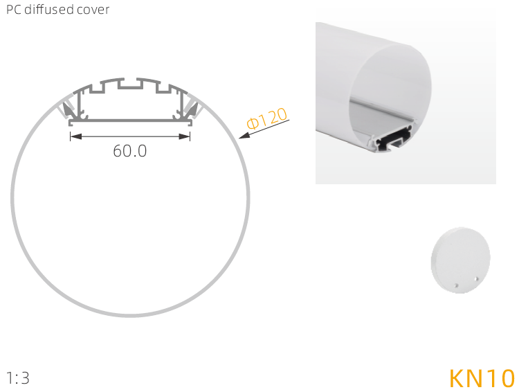 D60mm pvc led profile for suspending led tube light