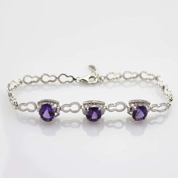 Fashion Jewelry Created Aemthyst Cubic Zircon 925 Silver Link Chain Bracelet