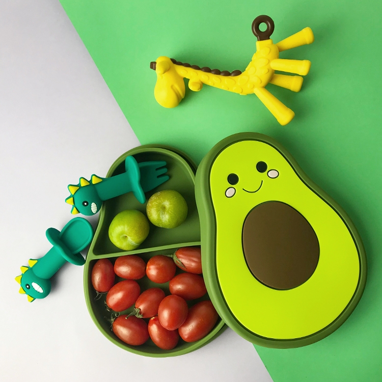 Avocado Shape Baby Training Feeding Silicone Plate Customized Bpa Free