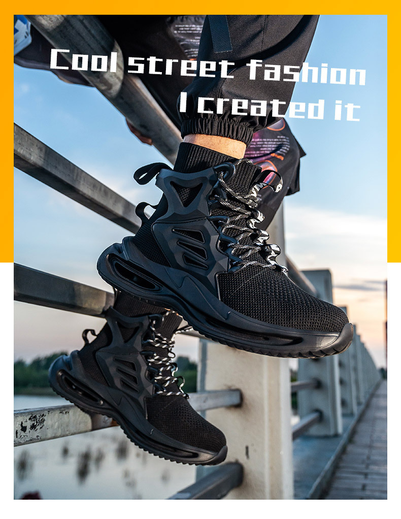 OEM Security Work Boots With Mid-cut Flying Knit Safety Boots And European Standard Steel Toe