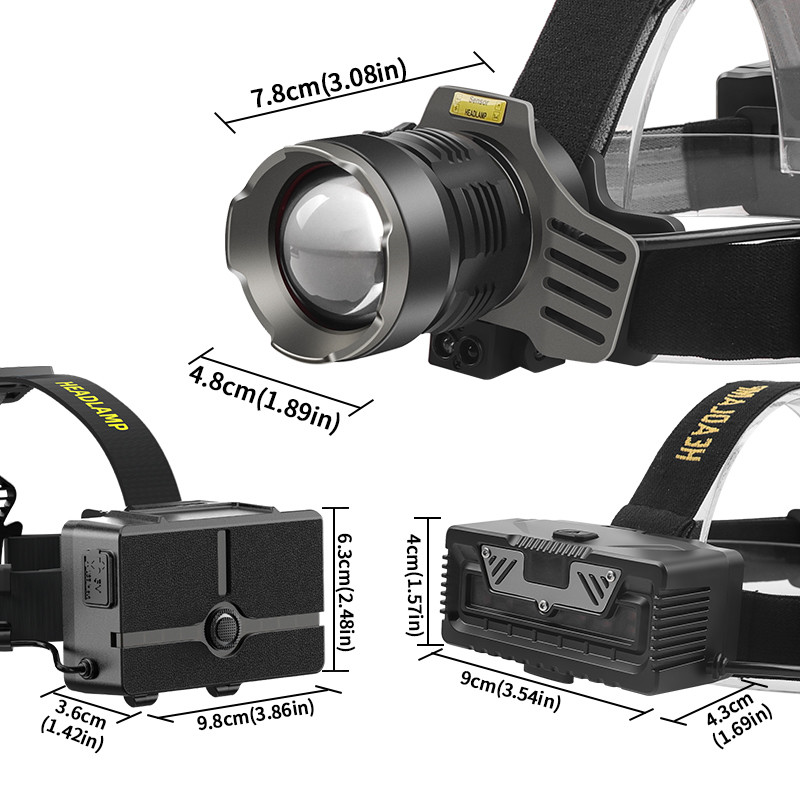 FTH653-1 Rechargeable Headlamp 1200 Lumen Waterproof IPX4 With Black Aluminum Alloy + ABS