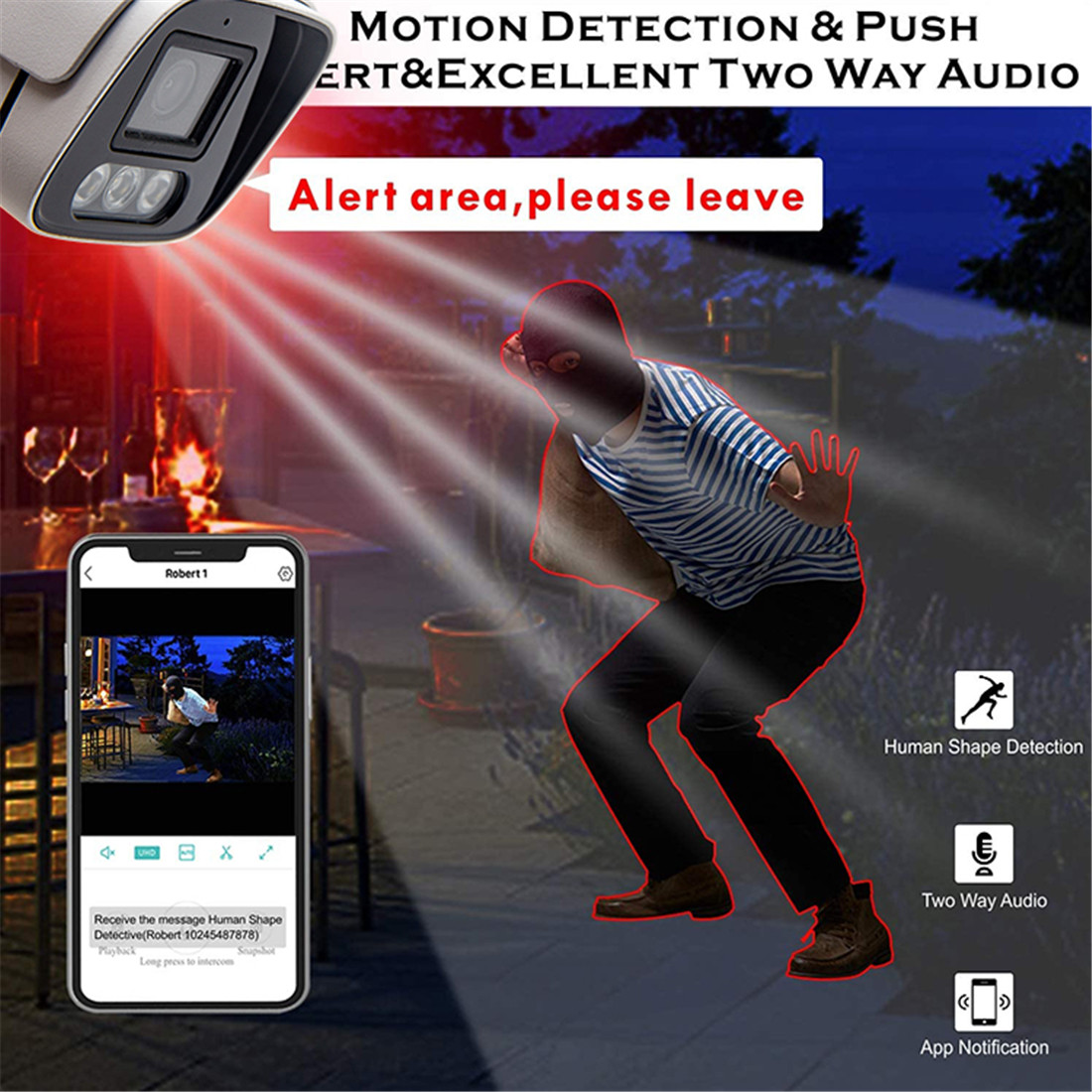 Unistone 2MP outdoor smart wireless WIFI AI alarm camera(US-OW201)