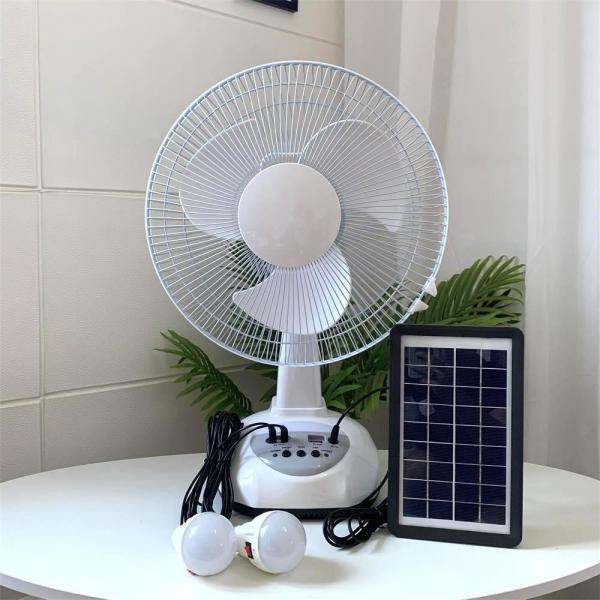 Household Solar Powered Pedestal Fan 12 Inch 2 Speeds With LED Light
