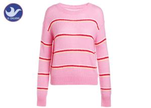 China Drop Shoulder Chunky Pink Pullover Sweater , Striped Sweater Womens Woll Mohair Jumper factory