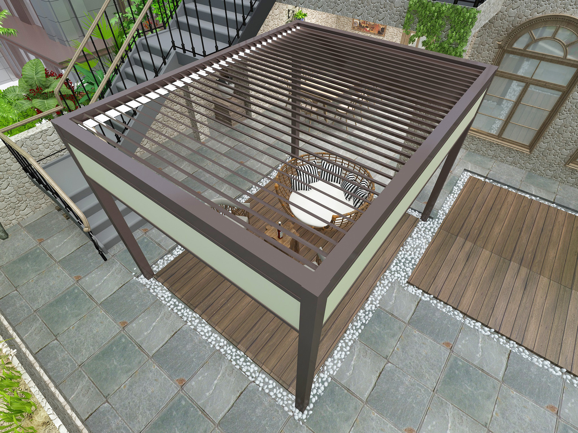 Outdoor Garden Villa Courtyard Pavilion with Louver Turning Aluminum Alloy Veneer Roof Pergola