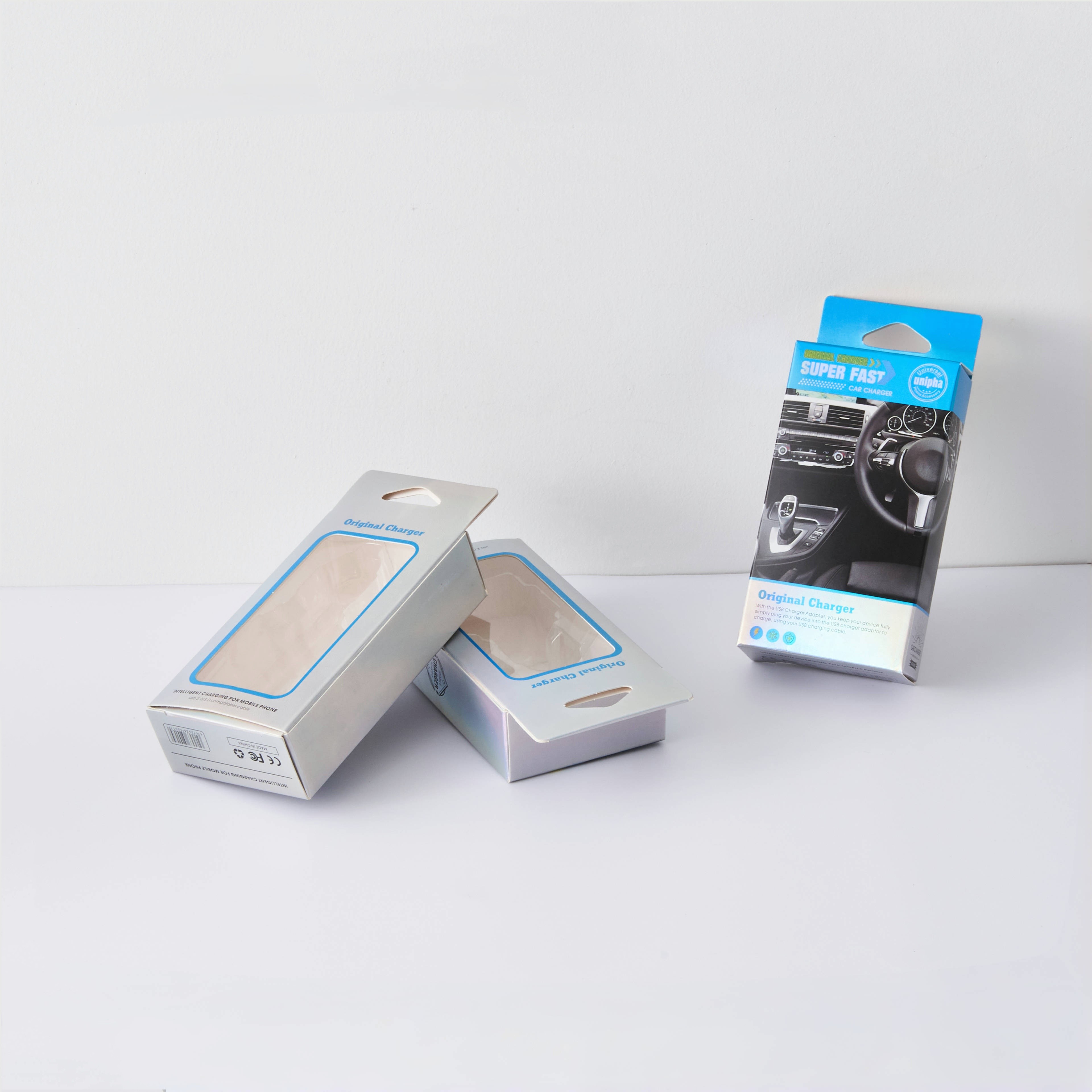 Custom Logo Small Box Charger Foldable Art Paper Package Box With Display Window Film