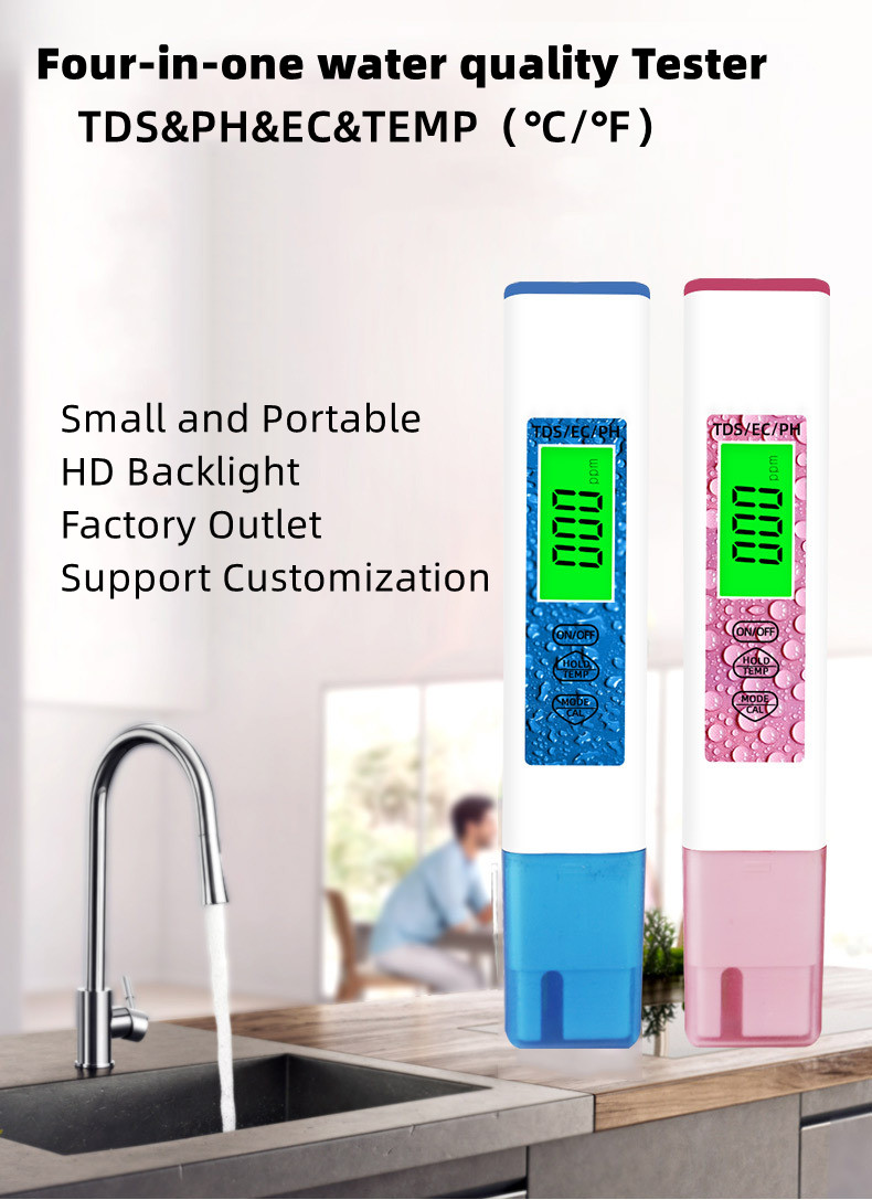 Digital TDS/EC/PH/Temperature Meter for Water Testing Range 1-9999PPM/1-9999us/cm