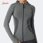 Women Seamless Track Coat Long Sleeve Sports Hooded Jackets Zip Gym Fitness Yoga