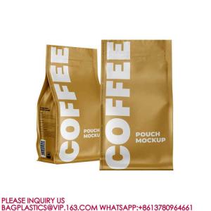 China Compostable Flat Bottom Kraft Paper Coffee Pouch Packaging Bags With Valve And Zipper factory